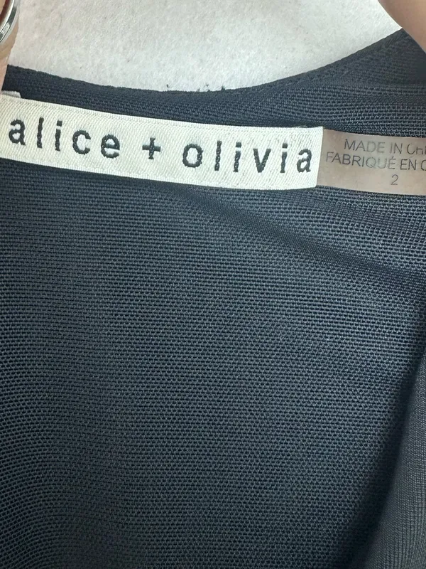 Alice Olivia Black Asymmetrical Mini Dress Plunge Neckline Long Sleeve Size 2 - Image 9