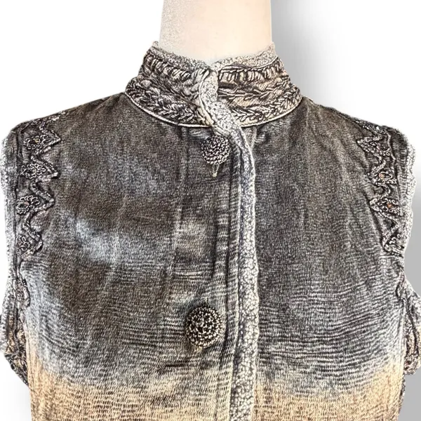 Vintage Gray Embroidered‎ Beaded Mandarin Collar Boho Vest Artisan Western Layer - Image 2