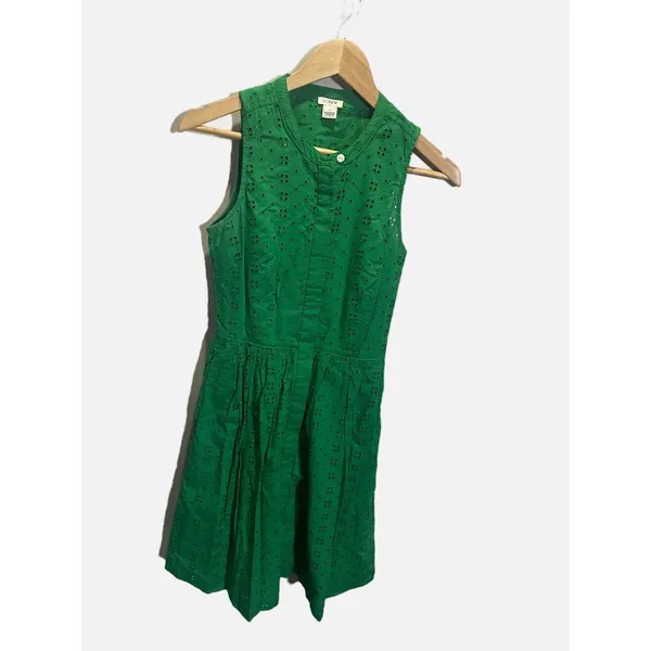 J.Crew Eyelet Lace Dress Womens XXS Green‎ Sleeveless Button Front Preppy Summer - Image 3