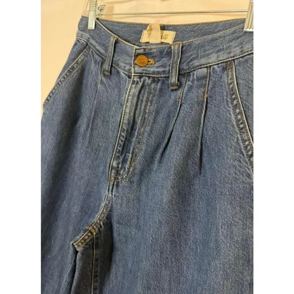 Madewell Baggy Straight High Rise Pleated Medium Wash Stretch Jean Sz 24 - Image 5