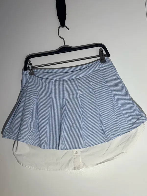 Sunday in Brooklyn Blue &White Striped Skater Skirt with White Underlayer Cotton - Image 5