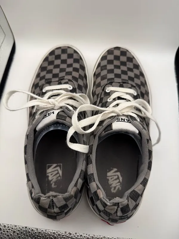 Vans Authentic Low Top Lace Ip Canvas Sneaker Checkerboard Black Grey Monochrome - Image 5