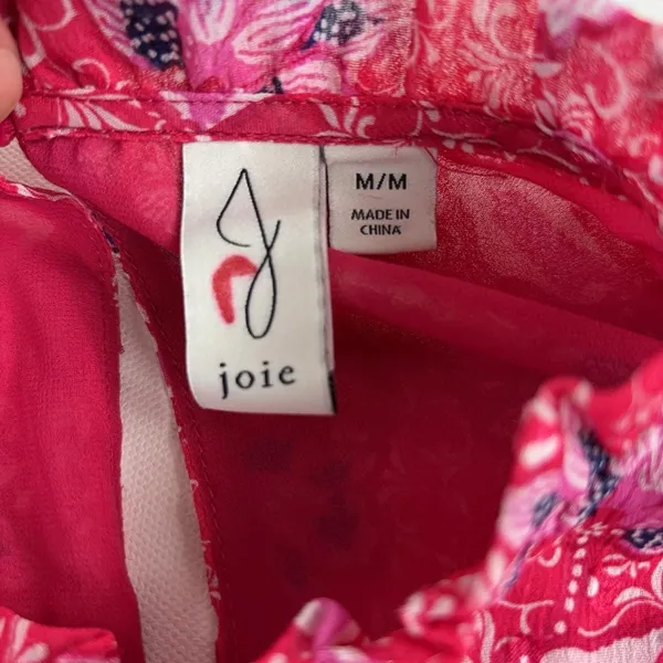 Joie Blouse Womens Medium Pink Floral Mock Neck Long Sleeve Chiffon Lined Top - Image 6