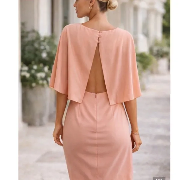 Tibi Silk Popover Shift‎ Dress 6 Terracotta Pink Cape Back Minimalist Cocktail - Image 2