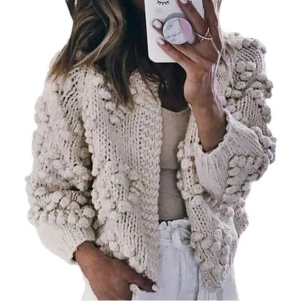 Simplee Women’s Size M Ivory Cream Berry Pattern Sweater Knit Open Cardigan - Image 2