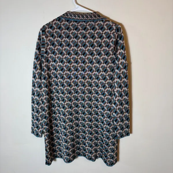 Zara Knit Jacquard‎ Dress Long Sleeve Geometric Print Mini Teal Brown Size Small - Image 7
