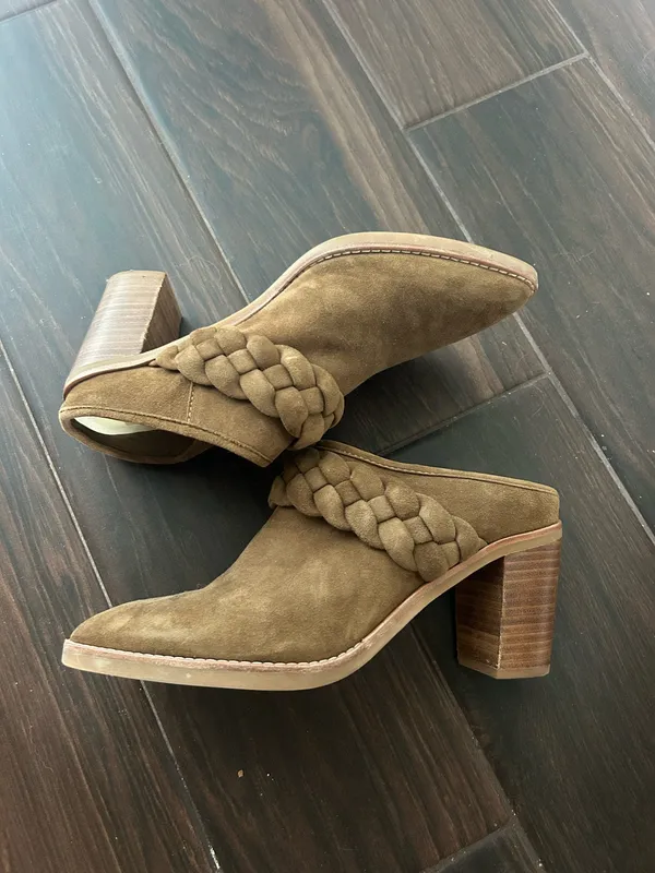 DV by Dolce Vita Suede Braided Mule Booties Brown Pointed Toe Block Heel Size 6.5 - Image 3