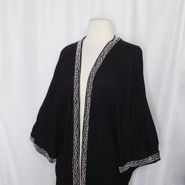 Anthropologie LEIFNOTES Twirled Trim Beaded Kimono Cardigan Sweater Black Small - Image 6