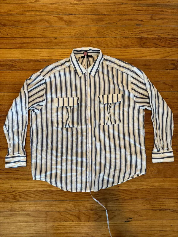 Forever 21 Blue & White Striped Button Down Over Shirt/Dress Shirt - Image 3