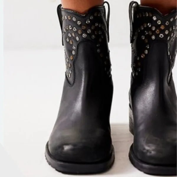 NEW in Box Free People Leather Harmony Studded Boots Black Size 9 - Image 3