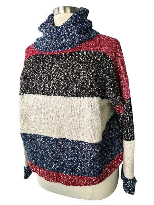 G.I.L.I. New!Chunky Soft Cowlneck Sweater Red Navy Black & Cream Soft Size 1X - Image 5