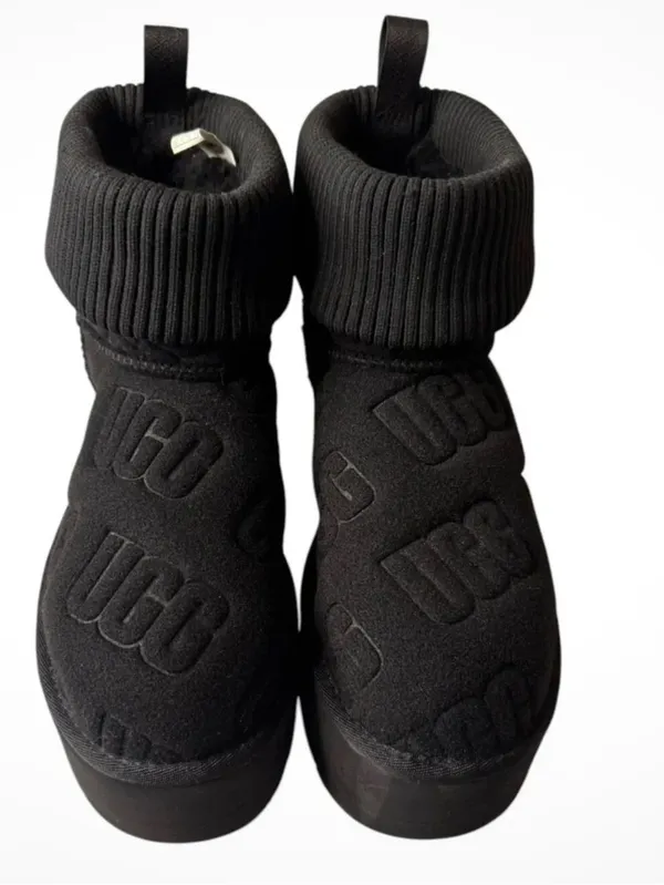 UGG NEW Classic Mini Platform Felted Black Sheepskin Boots, Black, size 12, NWO - Image 3