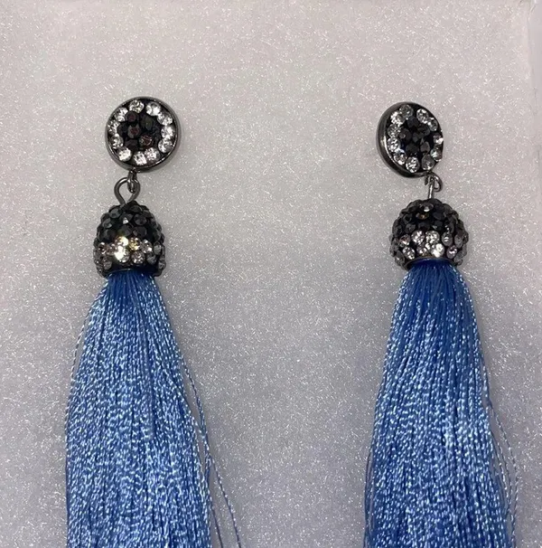 Charming Charlie Blue Tassel Earrings - Image 4