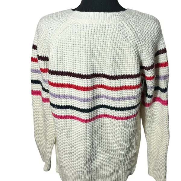 Marine Layer Cream‎ Multi Stripe Sweater Delaney Raglan Preppy Chucky Size Large - Image 3