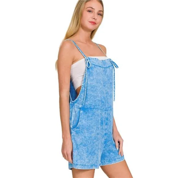 Zenana‎ Washed Linen Knot Strap Rompers - Image 2