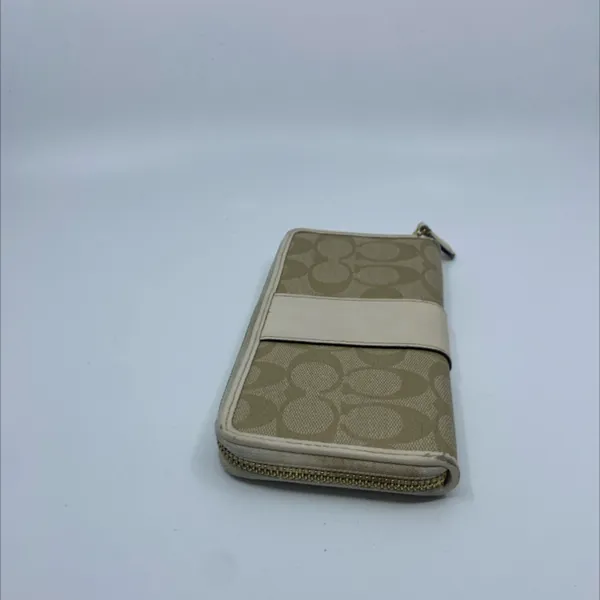 Coach Signature C Zip Around Beige Cream Coated Canvas Wallet - Image 4