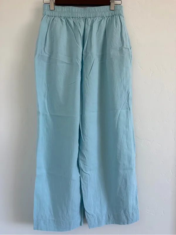 Madewell Pull-On Straight Crop Pants Size 2 Blue Heron Linen Blend N0954 - Image 3