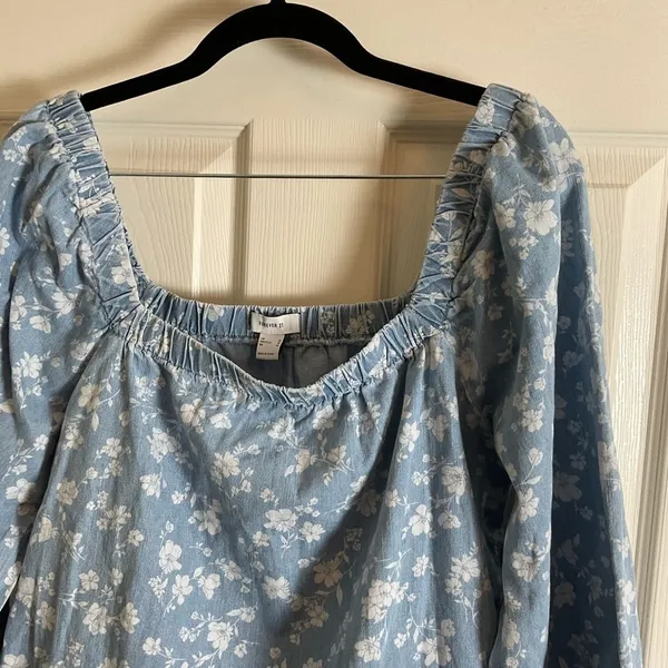 Forever 21 Women Square Neckline Floral Print Mini Dress, Blue/White Combo M - Image 3