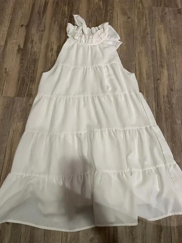 Halter Tiered Ruffle White Mini Dress - Image 3