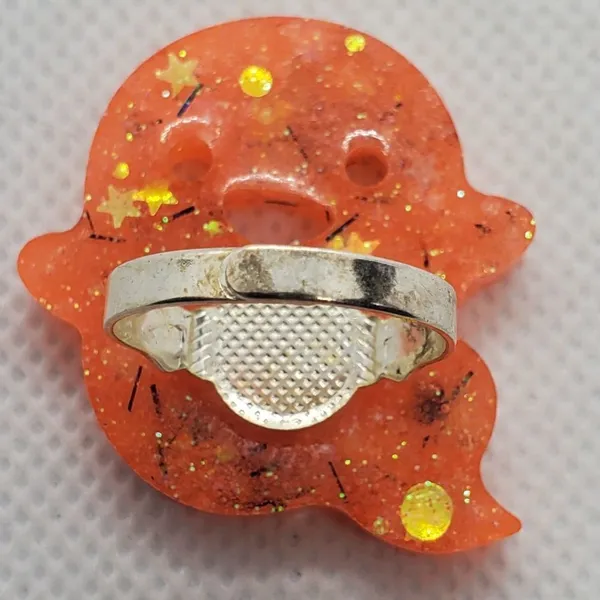 Halloween Adjustable Orange & Black Ghost Ring - Image 6
