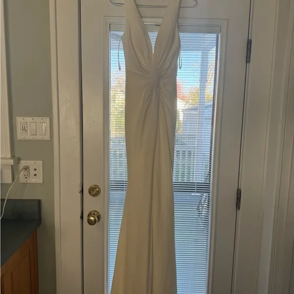 Jovani Elegant Cream Halter Maxi Dress - Image 3