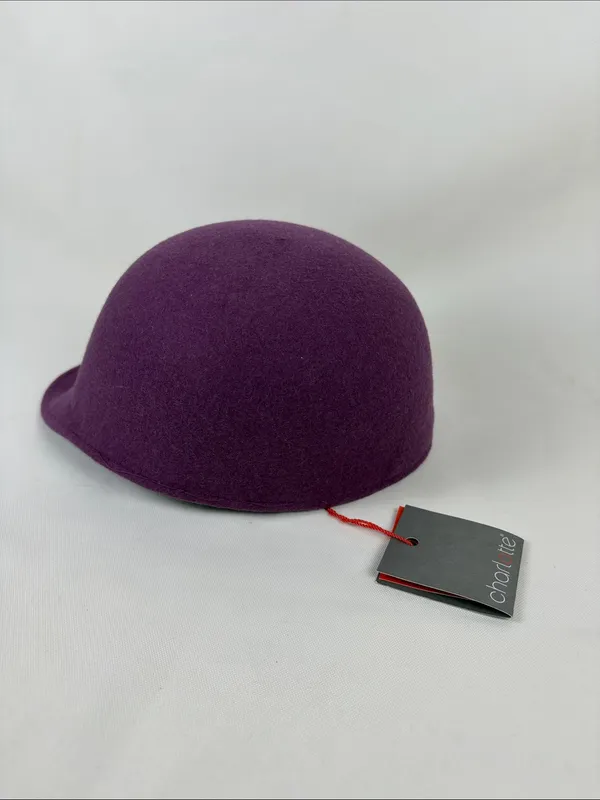 100% Wool Black Unisex Round Crown Hat Blocked Baseball Cap - Purple - Image 3