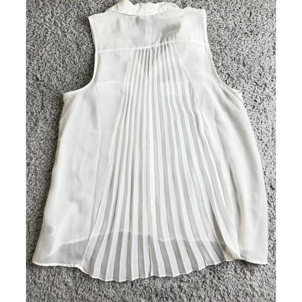 Aeropostale Womens XL White Sheer Pleated Back Sleeveless Button Down Blouse Top - Image 2