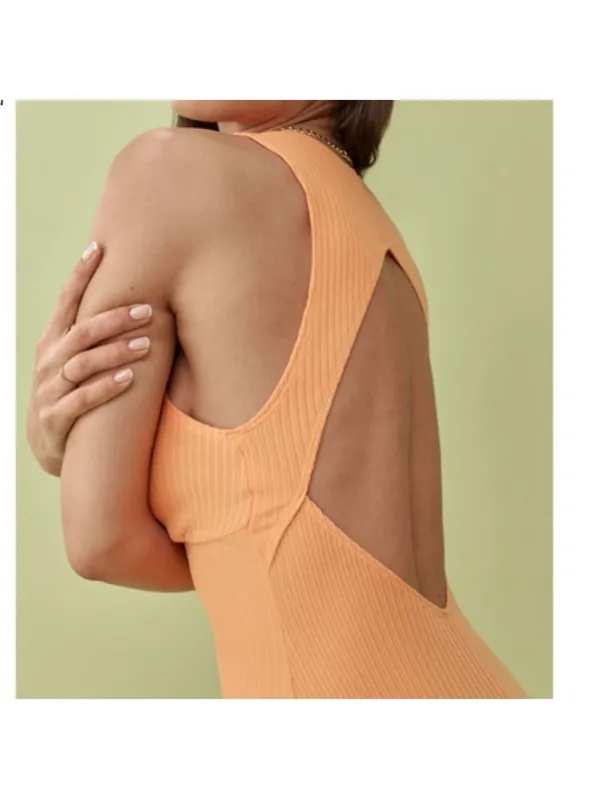 Reformation rib cut out mini dress in orange EUC - Image 3