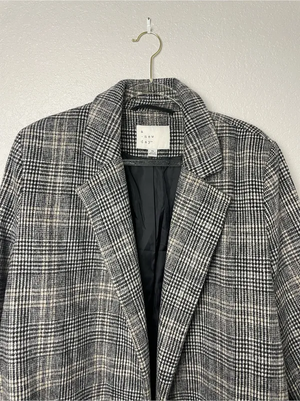 a new day Gray Plaid Long Trench Winter Coat Size XL - Image 2
