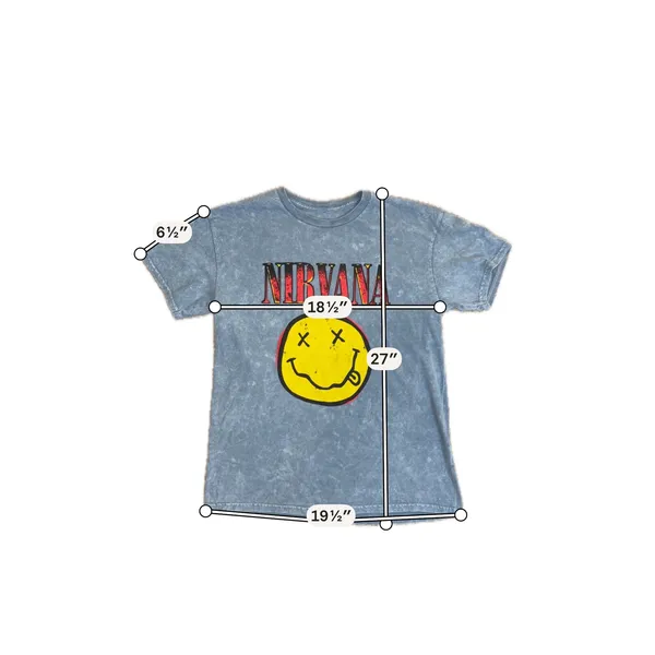 Nirvana Smiley Face Graphic Tee Blue Acid Wash Cotton Rock Band Shirt Medium - Image 3