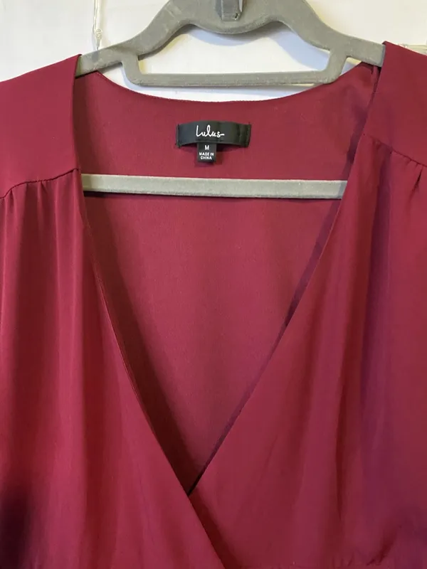 Lulu's Wine-Red Wrap High-Low Dress - Image 2