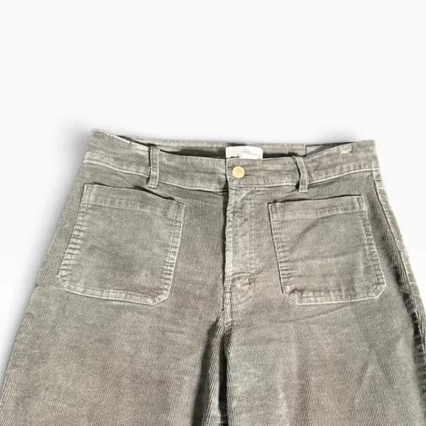 HM Women Olive Green Gray Corduroy High Waist Wide Leg Flare Pocket Pants 8 - Image 2