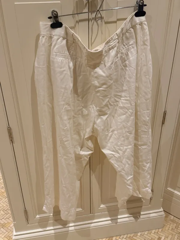 White Wide Leg Linen Blend Pants - Image 3