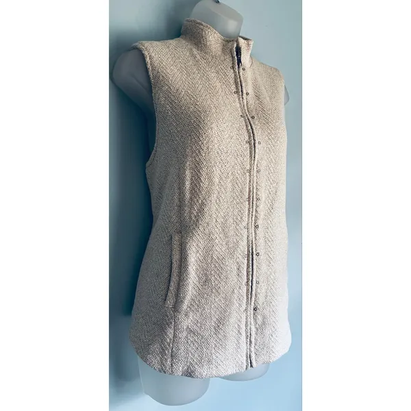 Sherpa Lined Zipper Vest Multiples Medium Cream Off White Pockets - Image 2