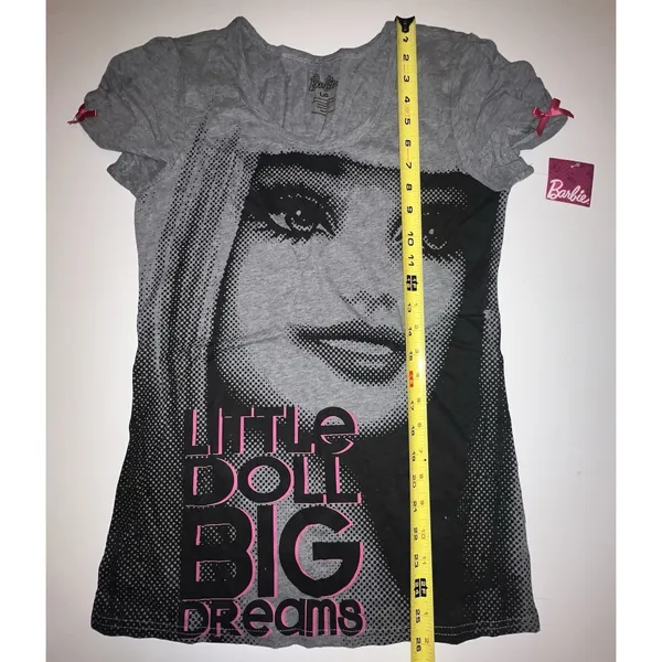 Barbie Mattel Little Doll Big Dreams Tee‎ Shirt Gray Large Juniors Slim NWT - Image 13