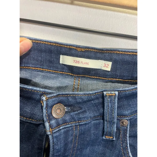 Levi's 726 Flare Jeans‎ Womens 32 Blue High Rise Dark Wash Denim Casual Boho - Image 3