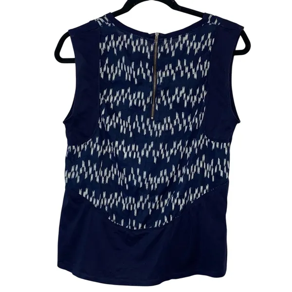 J.Crew Linen Blend Top Small Navy Cream Sleeveless Peplum‎ Blouse - Image 3