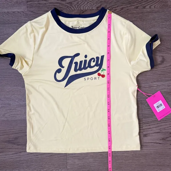 Juicy Couture Sport Cherry Baby Tee Ringer Crop Top Lemonade‎ Yellow Size S NWT - Image 6