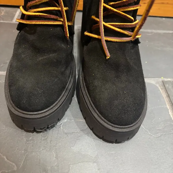 Free People Dylan Black Suede Chunky Heel Lace Up Boots - size 36 (US 6) - Image 4