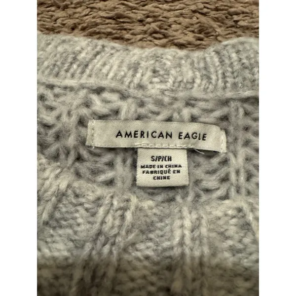 American Eagle Sweater‎ Chunky Knit Cropped Women's Small Gray - Image 3