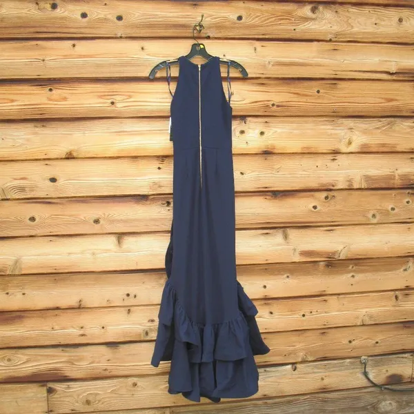 NWT Betsy & Adam Arielle Blue Size 2 Ruffle Hem Halter Gown Dress - Image 10