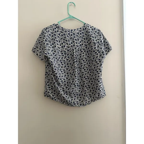 J. Crew 100% Cotton Navy Floral Print Short Sleeve Tie-Front Top Blouse Women S - Image 5