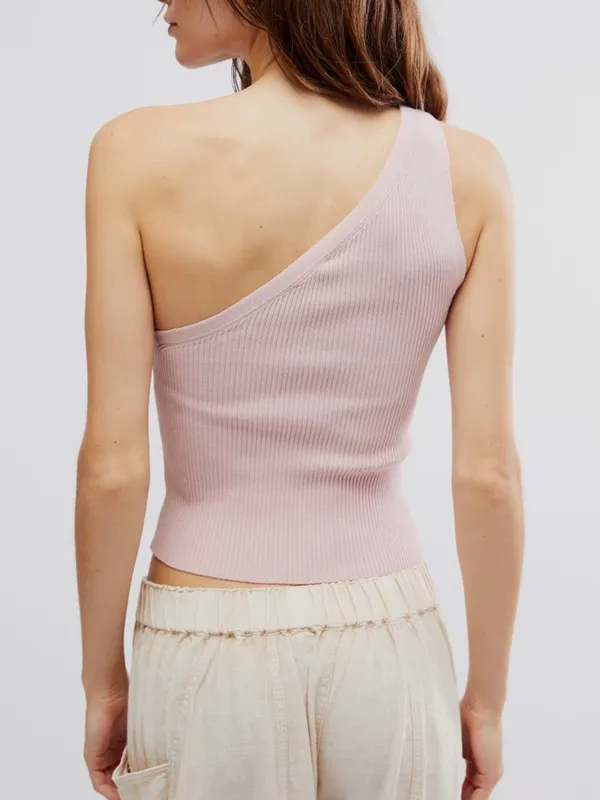 FREE PEOPLE GOOD TASTE ONE SHOULDER TANK - Peach Whip - Image 3
