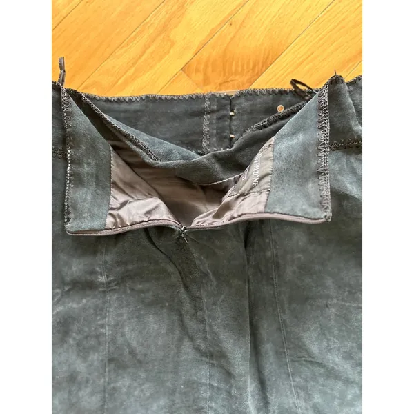 Vintage 90s Black Suede Leather Western Stitch Belted Mini Skirt - Image 5