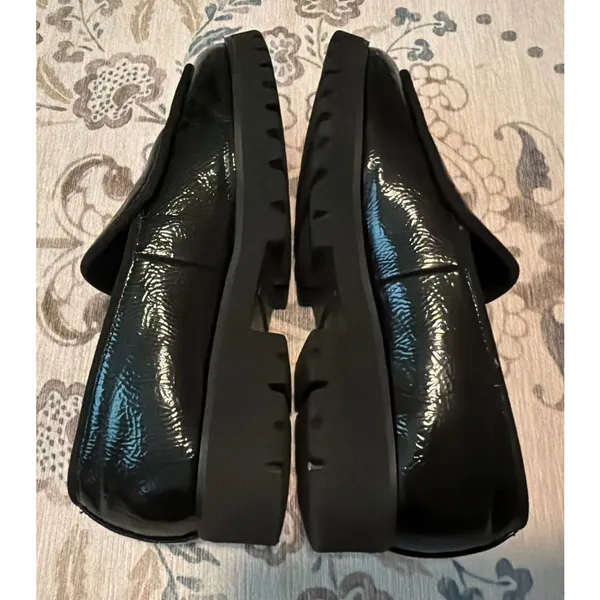 Donald Pliner Eclipse Black Crinkle Patent Platform Loafers 7 - Image 6