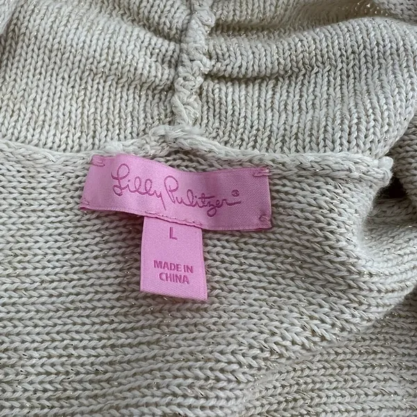 Lilly‎ Pulitzer Tatum Long Fringe Hem Cardigan metallic gold sz L - Image 3