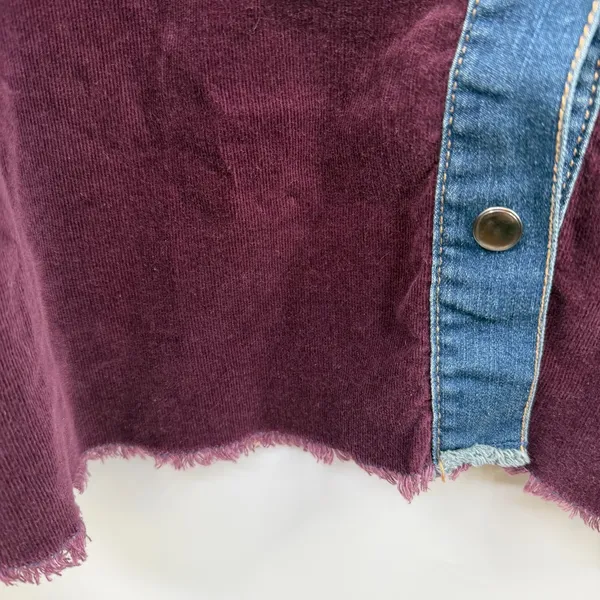 LOGO By Lori Goldstein Denim Corduroy Jacket S Burgundy Colorblock Boho Western - Image 3
