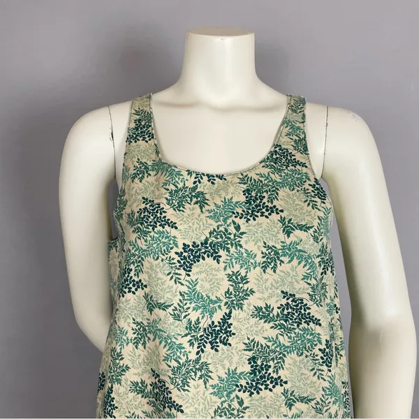 Handmade Shift Dress Leafy Pattern Print Sleeveless‎ Green Nature Midi Pockets - Image 4