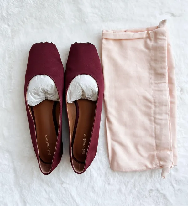 Reformation NWOT Mikayla Ballet Flats satin maroon burgundy size 6.5 - Image 3
