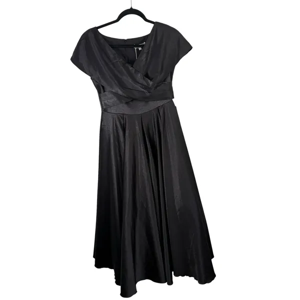 Ivy City‎ Co Audrey Dress Black Satin Midi Wedding Guest Cocktail Elegant Small - Image 2